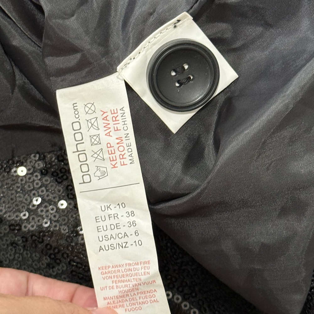 Boohoo  Sequin Blazer Dress Black Double Breasted Party Jacket NWT Holiday NYE - Picture 7 of 8